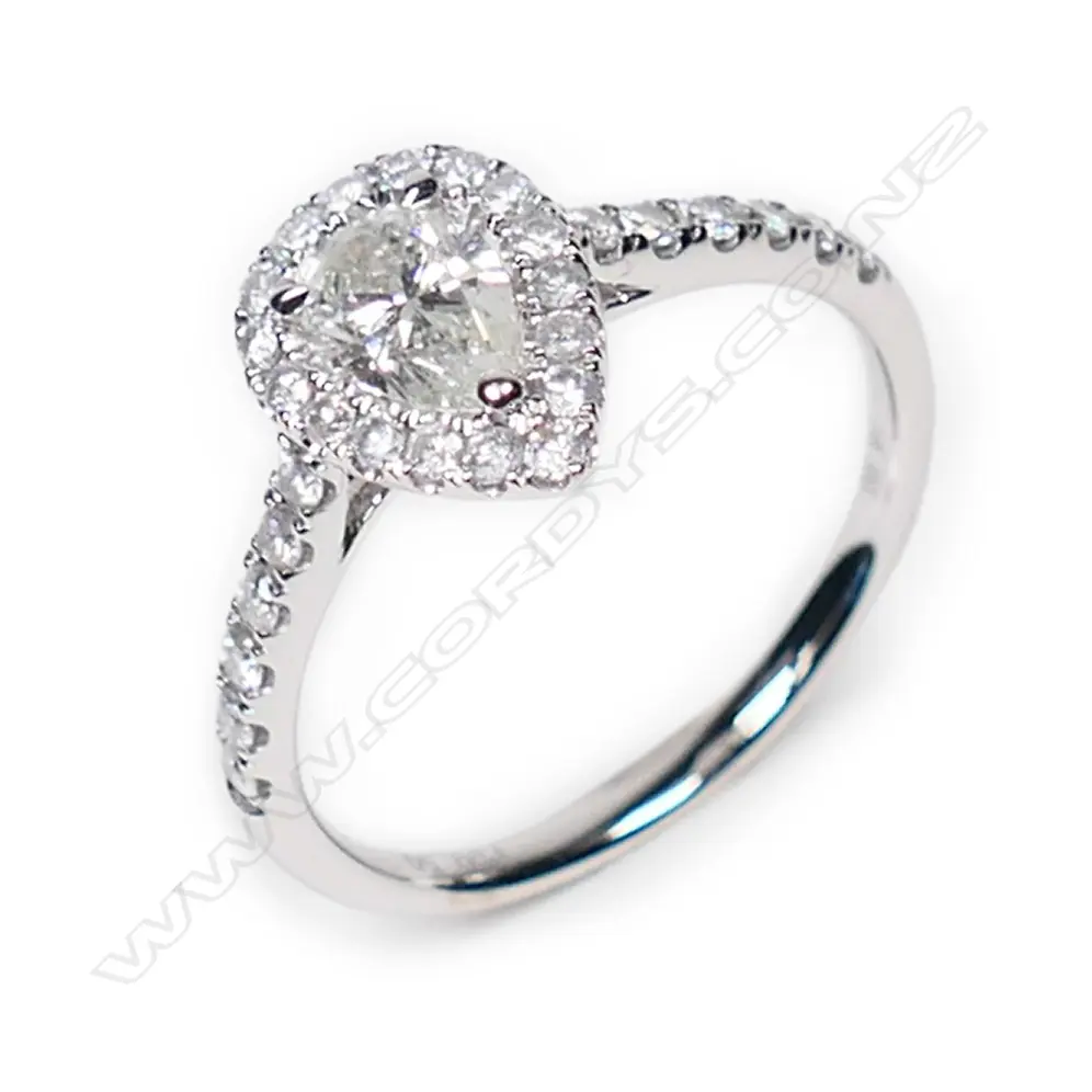 A 14ct white gold and diamond halo ring, Image 1++
