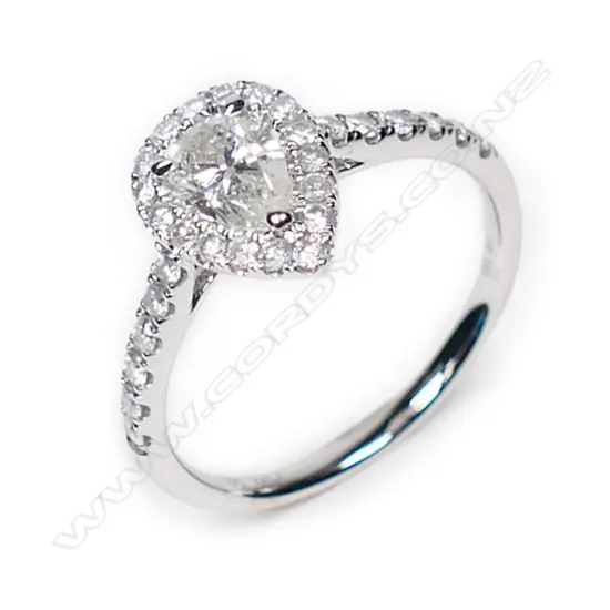A 14ct white gold and diamond halo ring,