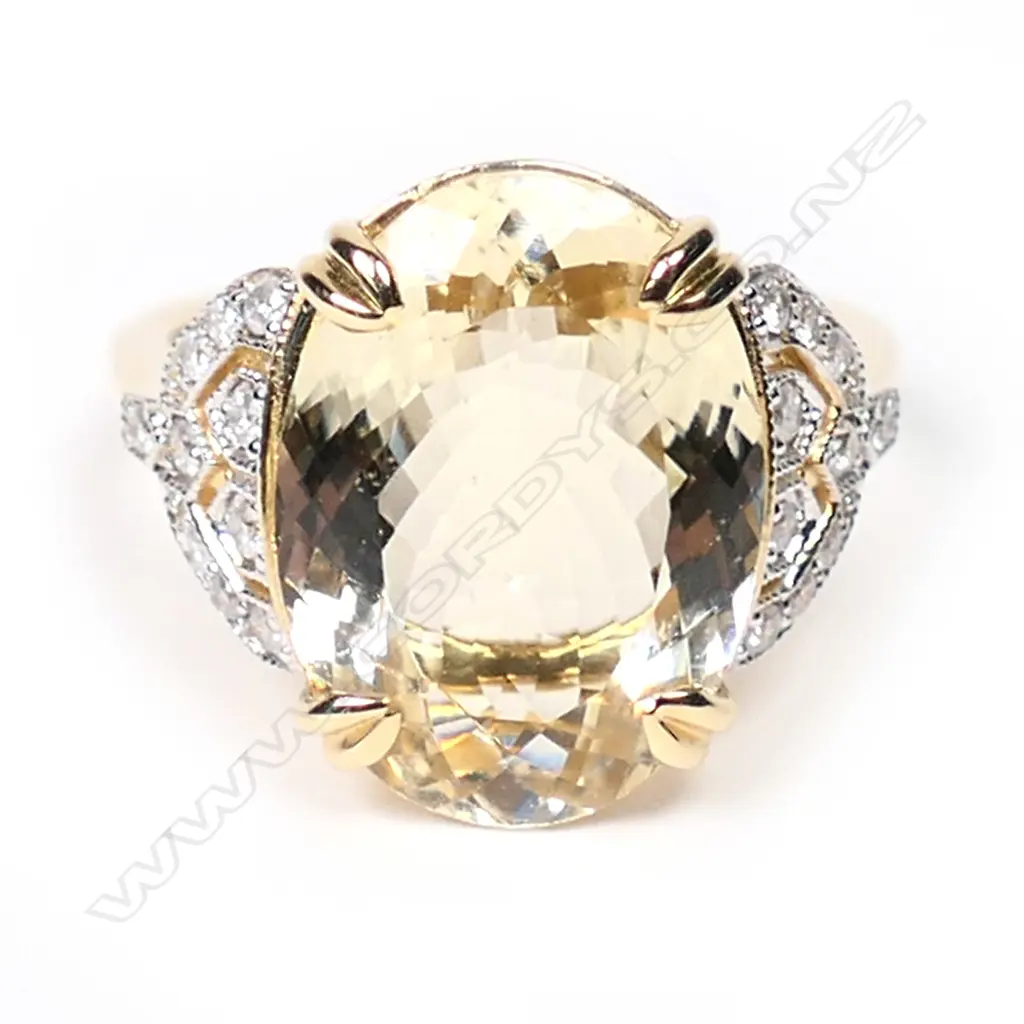 A 14ct gold heliodor and diamond cocktail ring, Image 1++