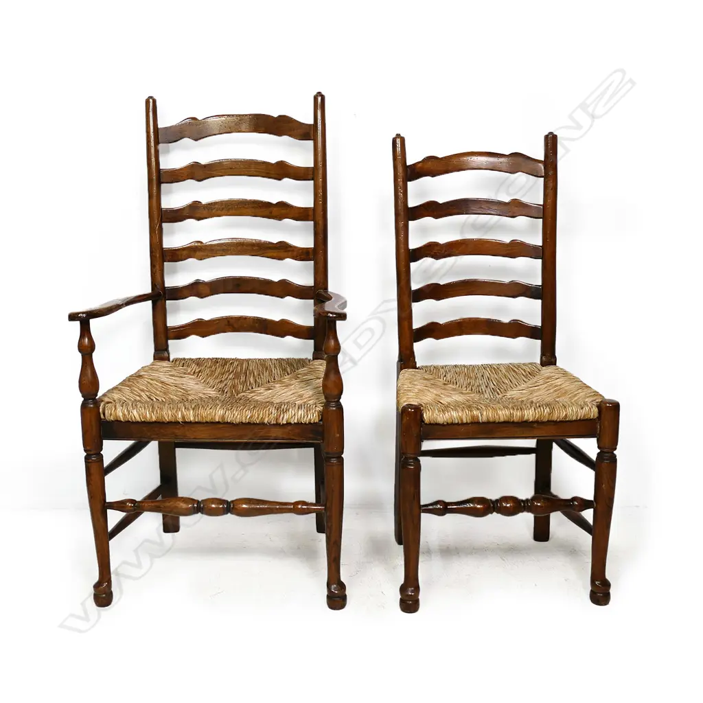 A set of eight elm country ladderback dining chairs, Image 1++
