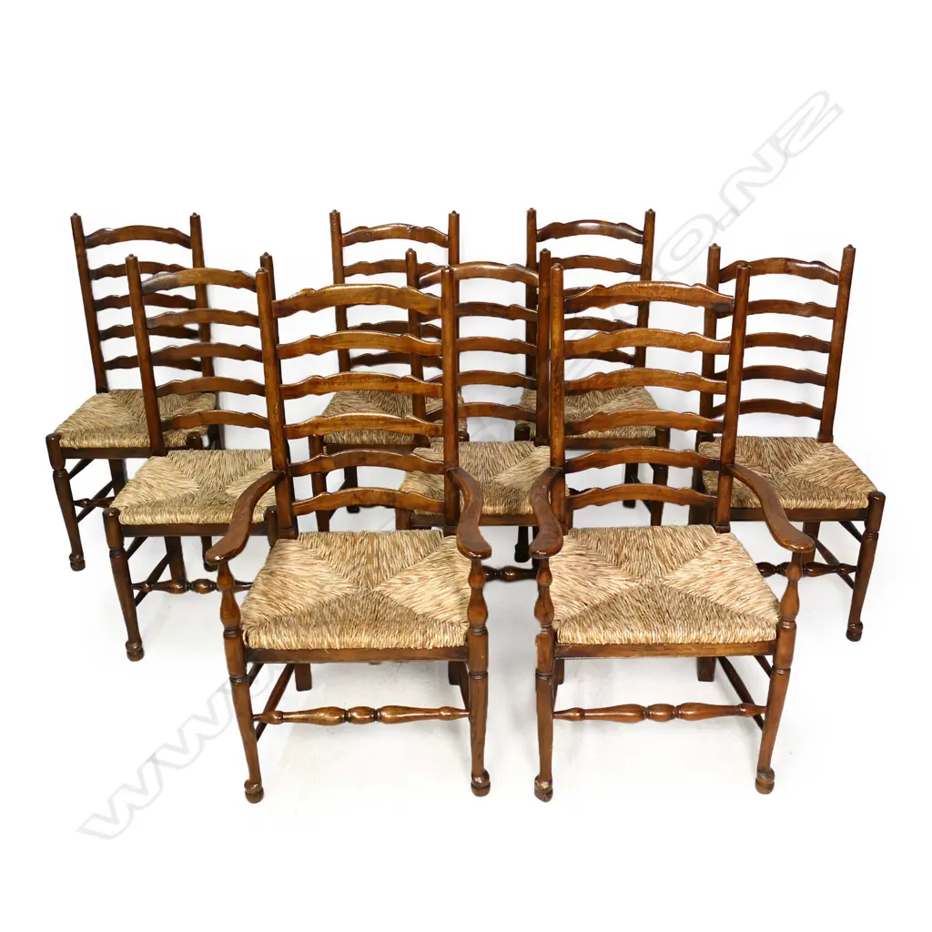 A set of eight elm country ladderback dining chairs, Image 1++