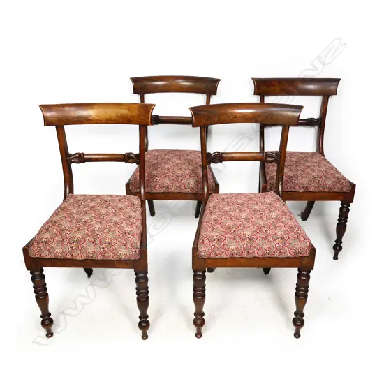 A set of four William IV mahogany bar back dining chairs,
