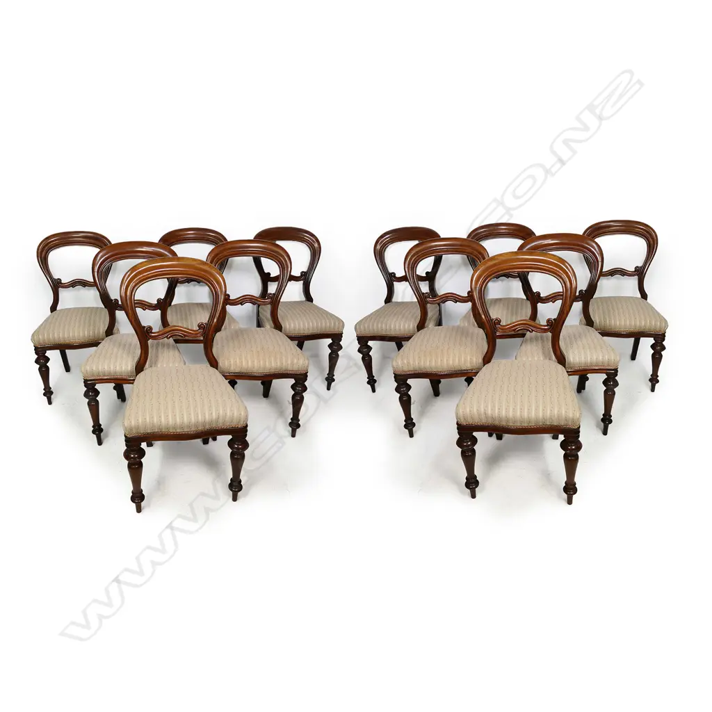 An uncommon set of twelve Victorian mahogany dining chairs, Image 1++