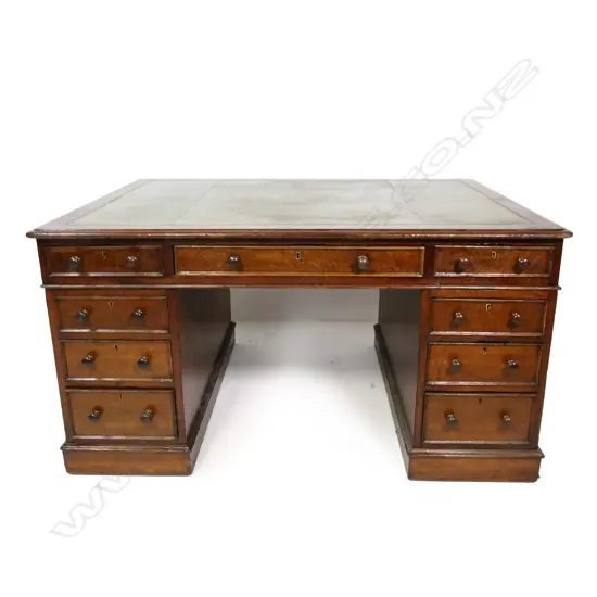 A Victorian oak twin pedestal partners desk,