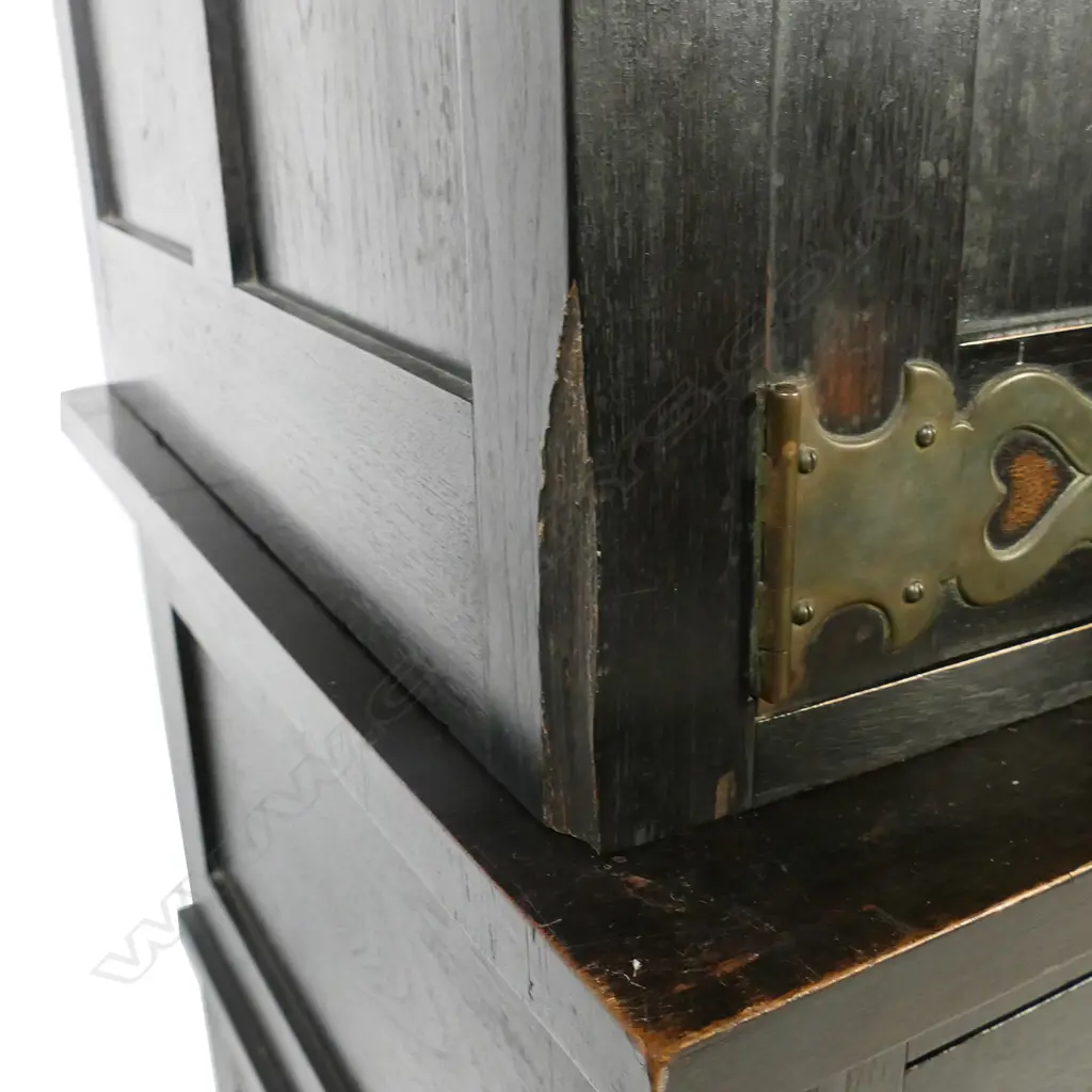 An Edwardian Arts & Crafts ebonized oak cabinet on stand Image 1++