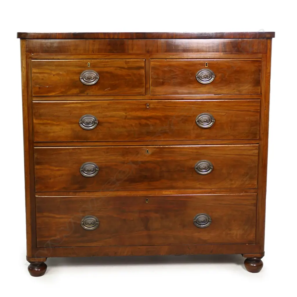 A Victorian mahogany five drawer chest, Image 1++