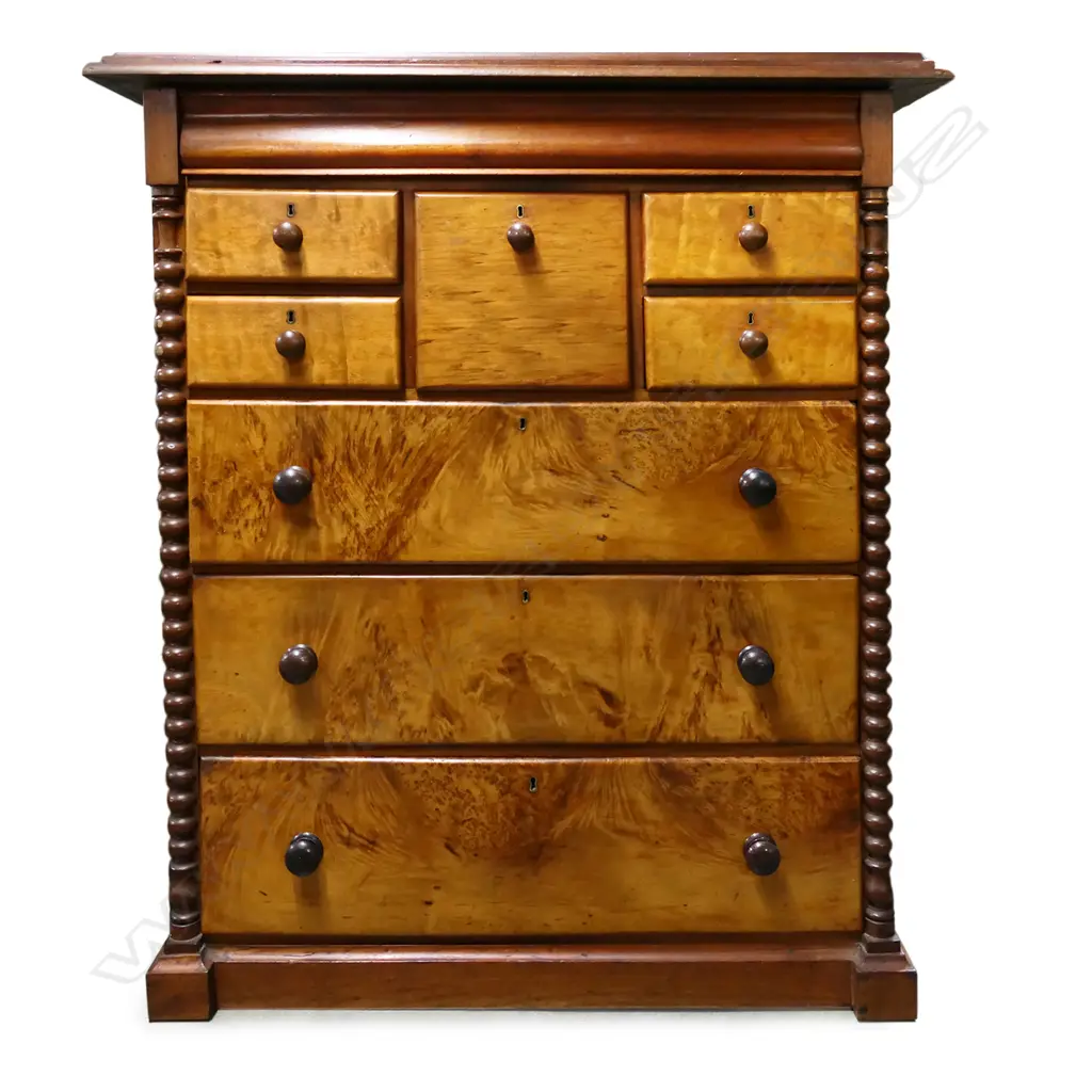 A colonial cedar, kauri and burr totara scotch chest, Image 1++