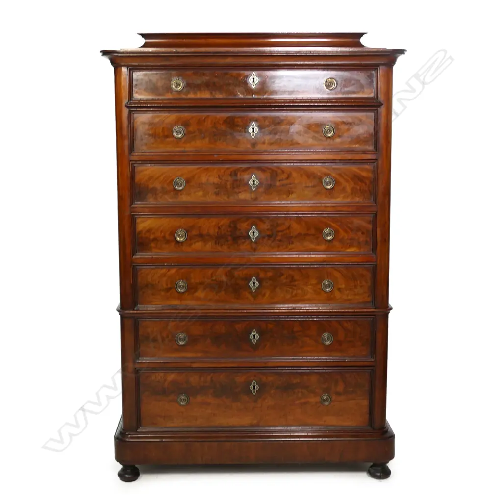 An impressive 19thC century Biedermeier flame mahogany semainier chest on chest, Image 1++