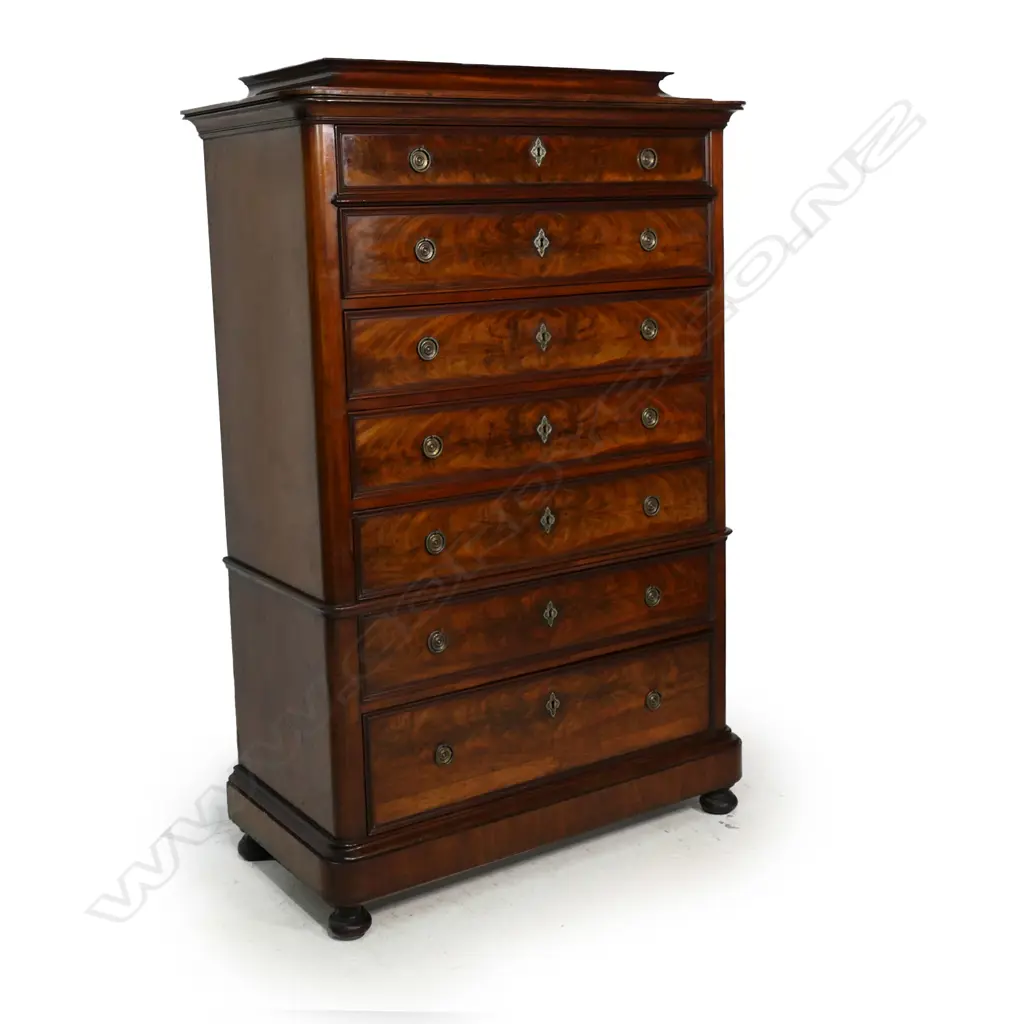 An impressive 19thC century Biedermeier flame mahogany semainier chest on chest, Image 1++