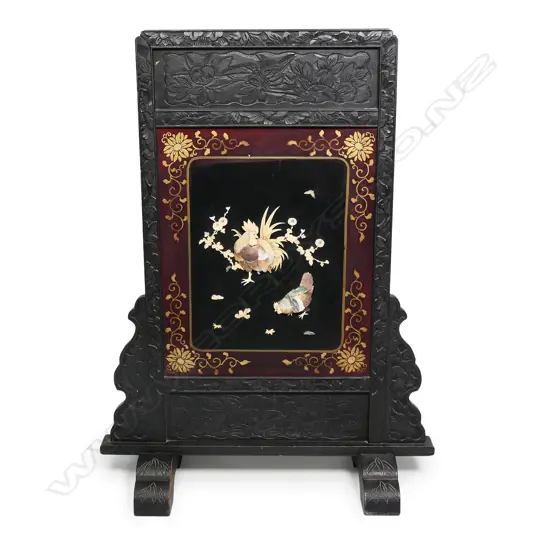 An ivory and hardstone set small Oriental screen,