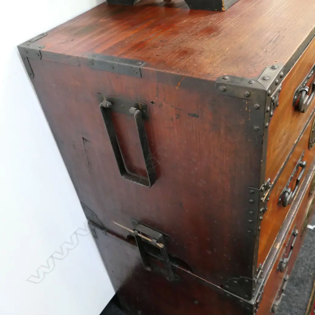 An uncommon Japanese late 19thC Sendai region kimono chest, Image 1++