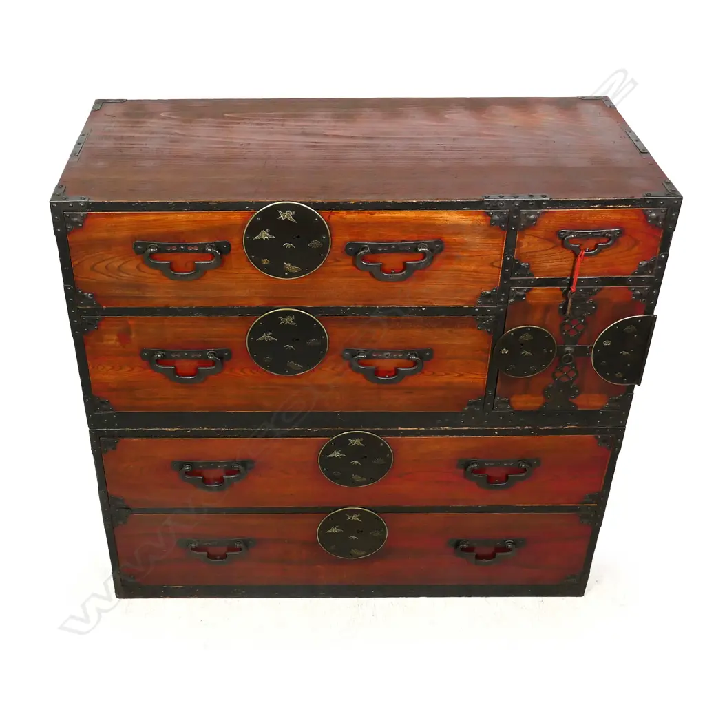 An uncommon Japanese late 19thC Sendai region kimono chest, Image 1++