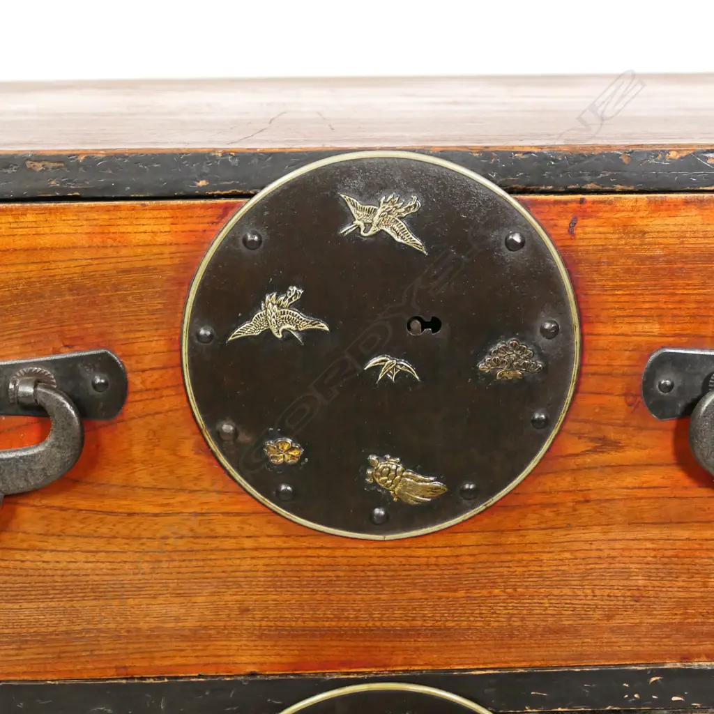 An uncommon Japanese late 19thC Sendai region kimono chest, Image 1++