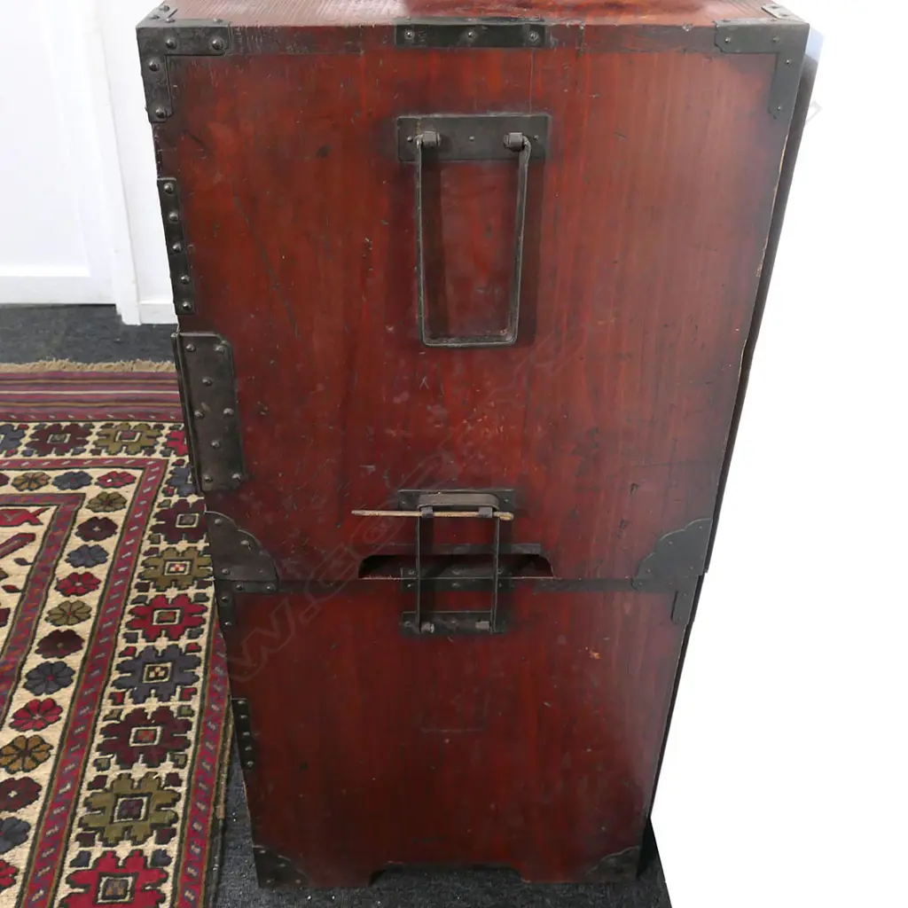 An uncommon Japanese late 19thC Sendai region kimono chest, Image 1++