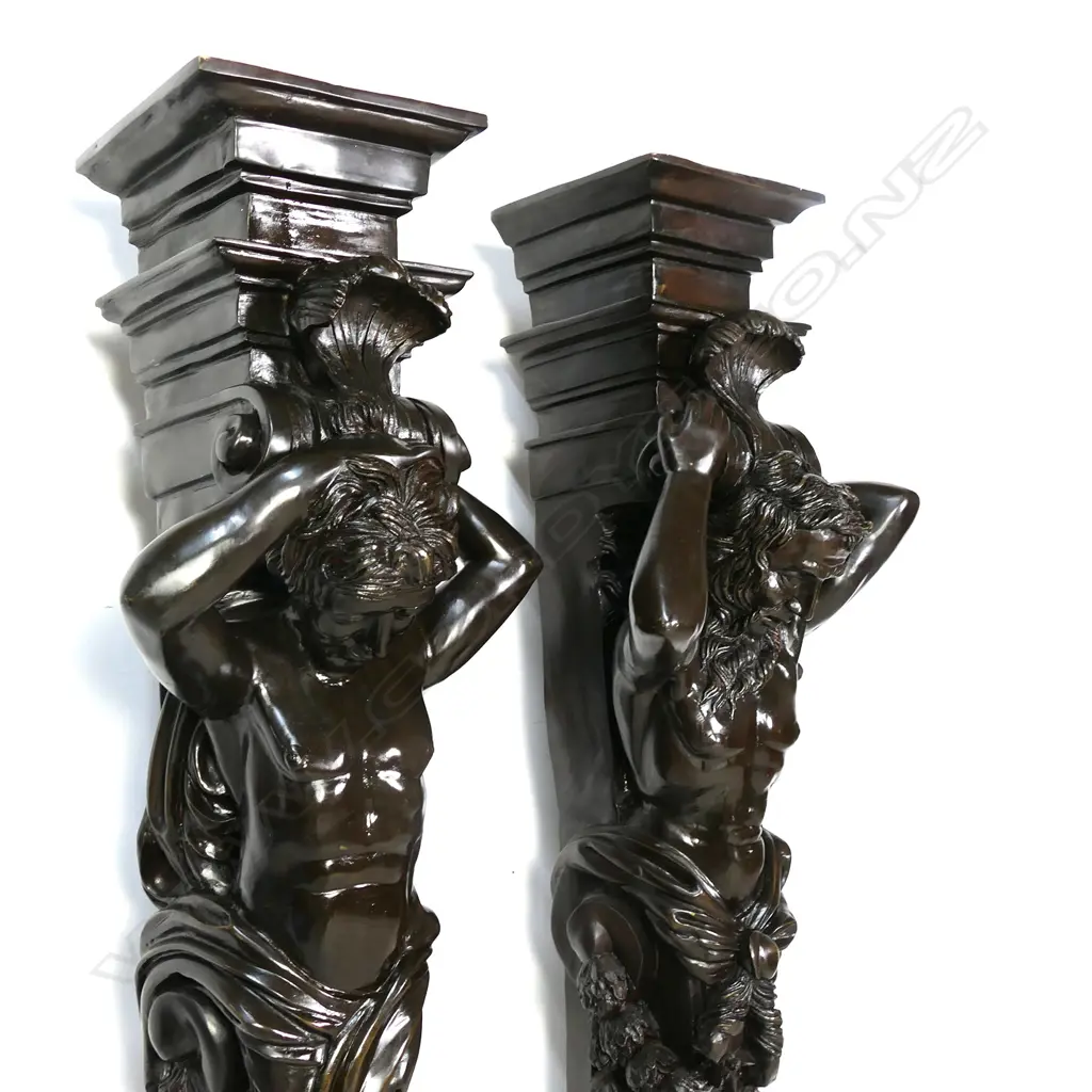 A pair of cast bronze floor standing figural supports in the manner of Daniel Morot Image 1++