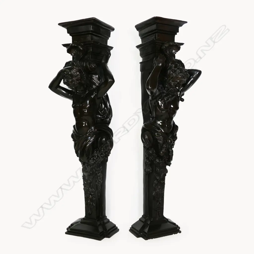 A pair of cast bronze floor standing figural supports in the manner of Daniel Morot Image 1++