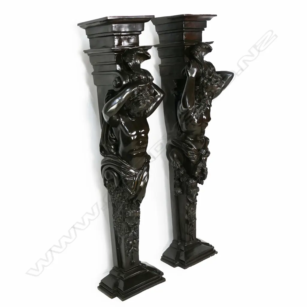 A pair of cast bronze floor standing figural supports in the manner of Daniel Morot Image 1++