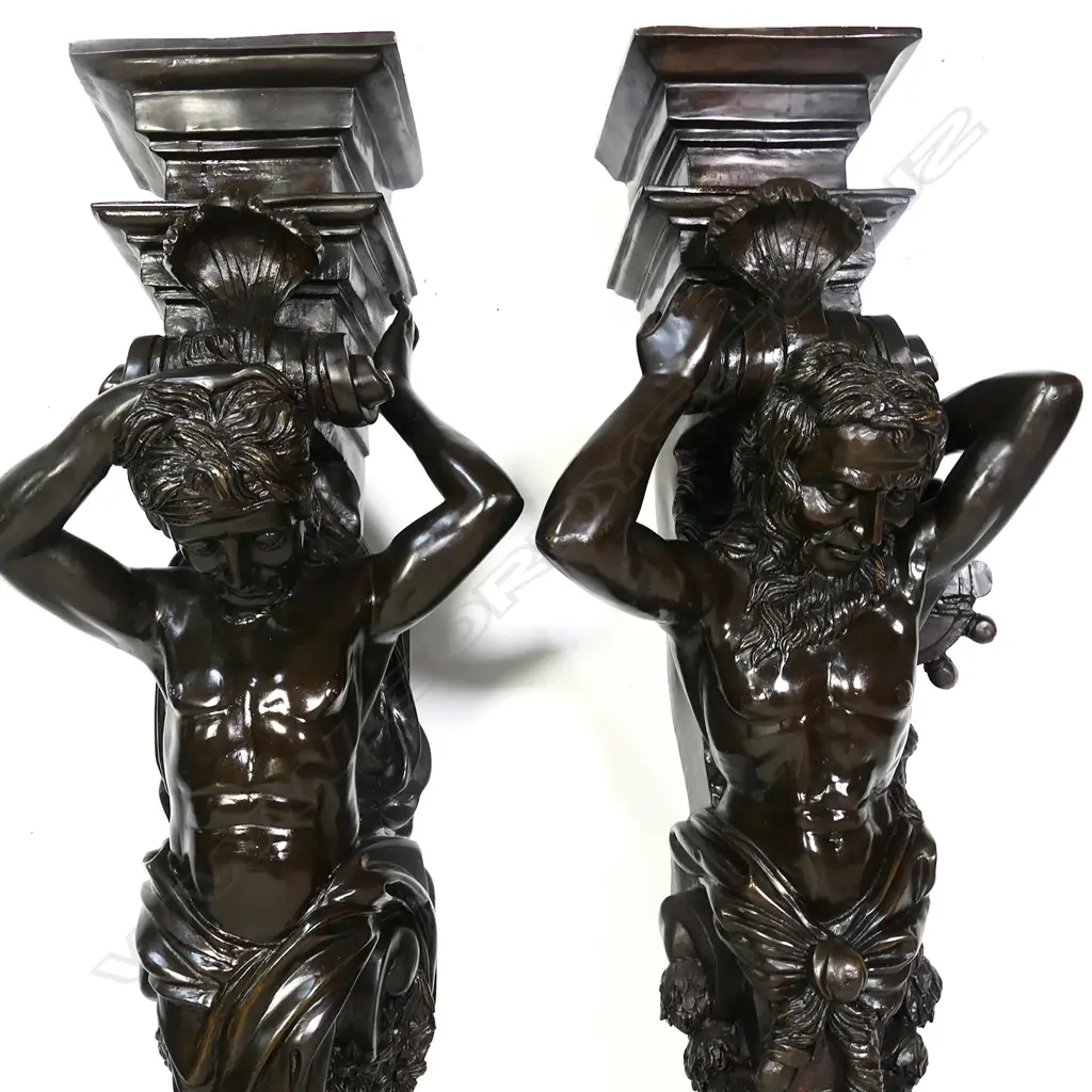 A pair of cast bronze floor standing figural supports in the manner of Daniel Morot Image 1++