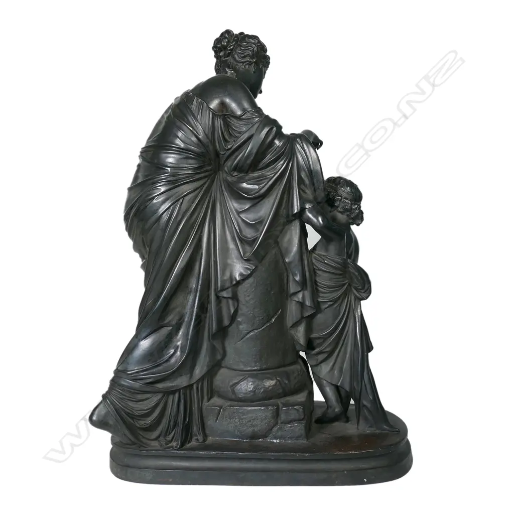 A 19thC Ferdinand Barbedienne foundry large bronze of Mother and Child, Image 1++
