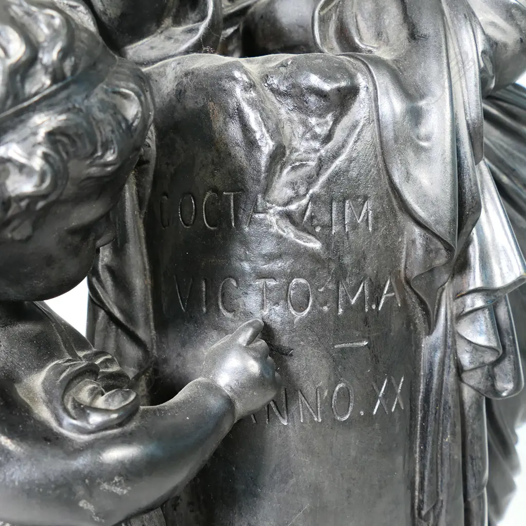 A 19thC Ferdinand Barbedienne foundry large bronze of Mother and Child, Image 1++