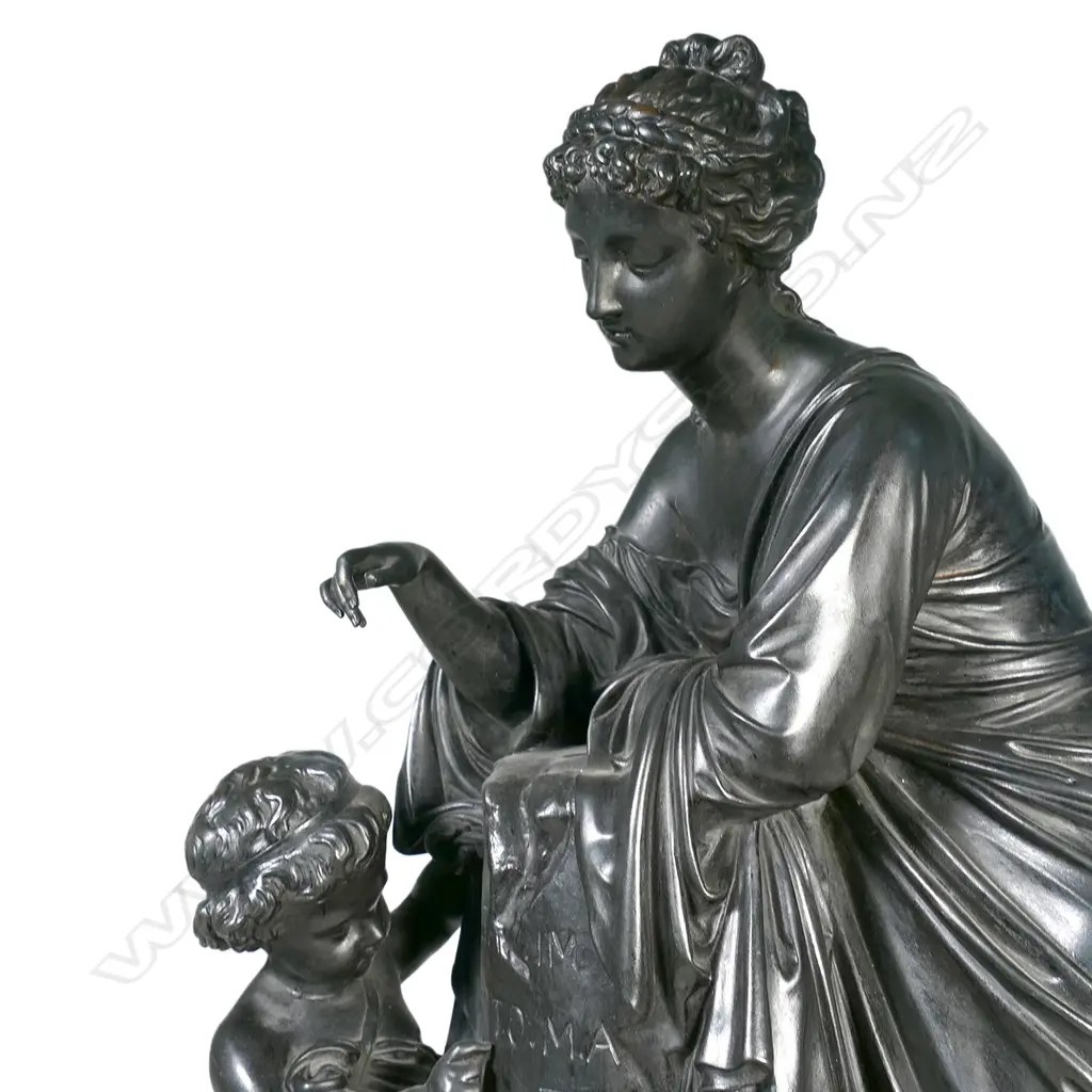A 19thC Ferdinand Barbedienne foundry large bronze of Mother and Child, Image 1++