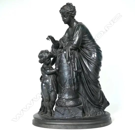 A 19thC Ferdinand Barbedienne foundry large bronze of Mother and Child,