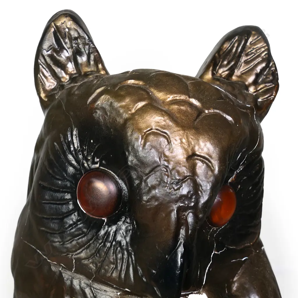 An early 20thC ceramic/plaster large owl lamp, Image 1++