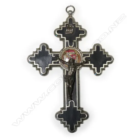 A vintage metal and wood pilgrim's crucifix,