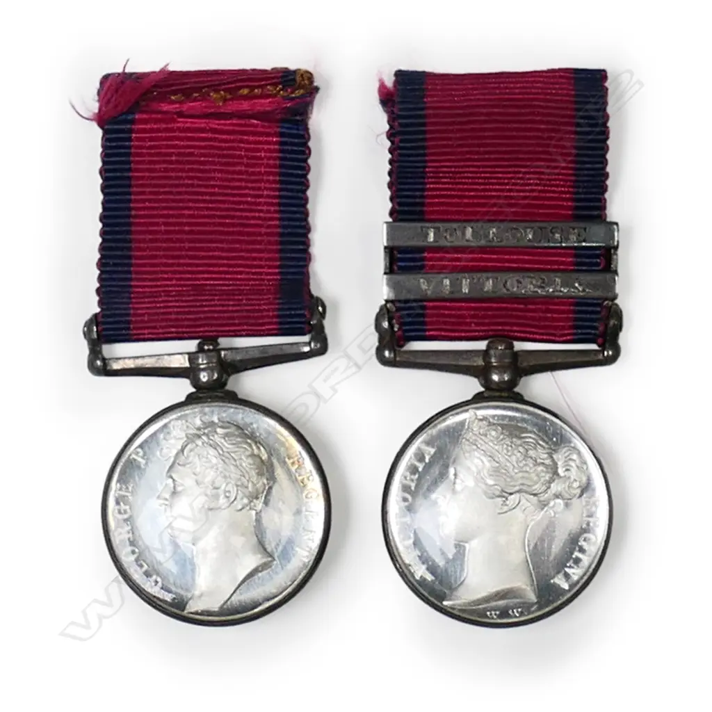 Rare and desirable Waterloo/Military General Service (Toulese) (Vittoria) Miniature Medal pair Image 1++