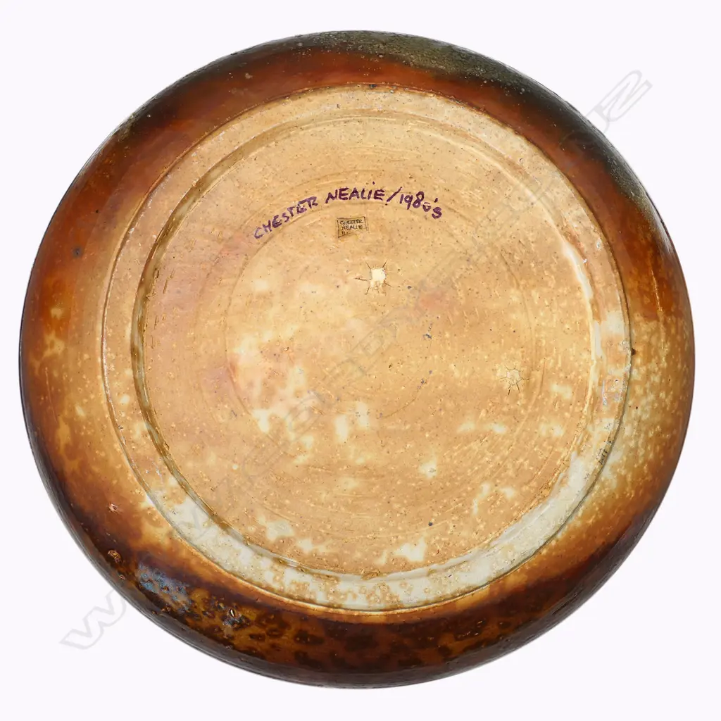 Chester Nealie (b.1942) large anagama fired shallow bowl, Image 1++