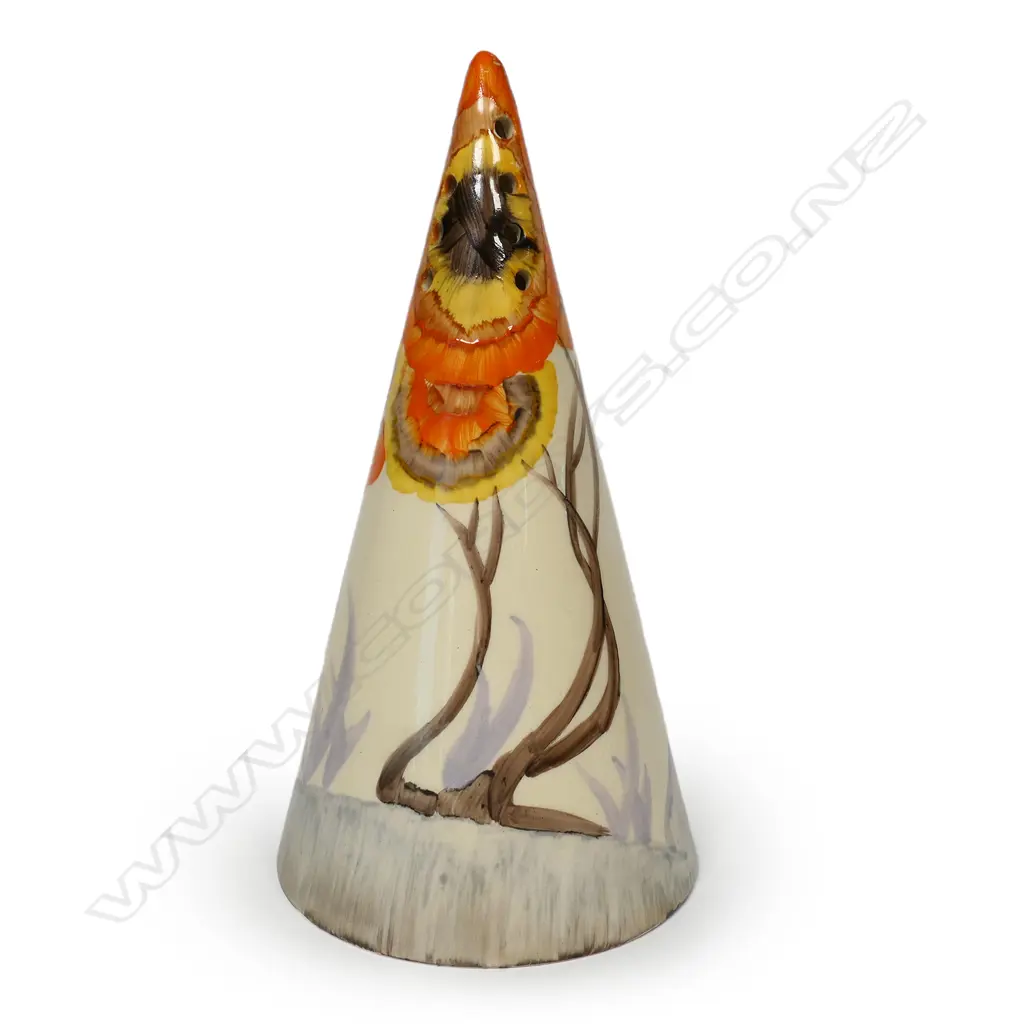 A Clarice Cliff Bizarre conical sifter, Image 1++