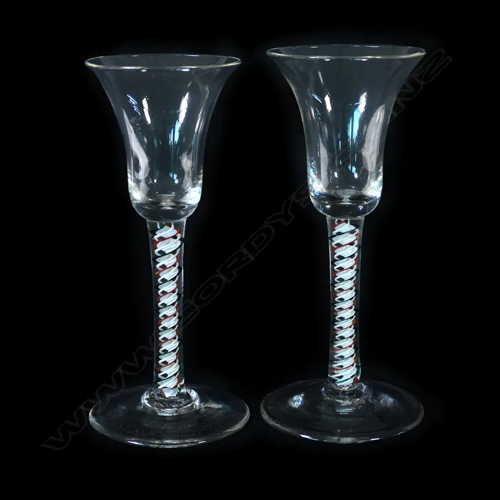A pair of antique style coloured air twist stem drinking glasses, Image 1++