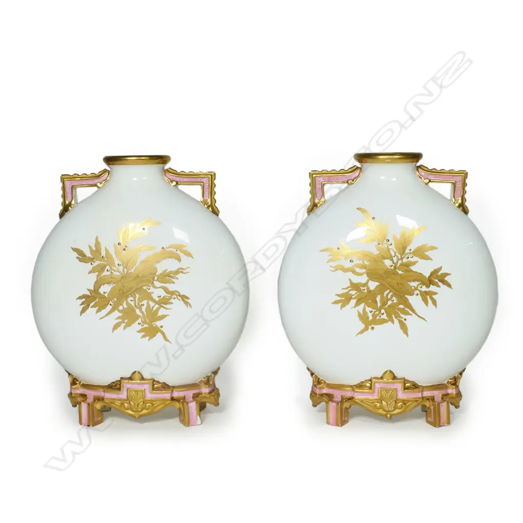 A pair of Royal Worcester moon flask vases, c.1870s, Image 1++