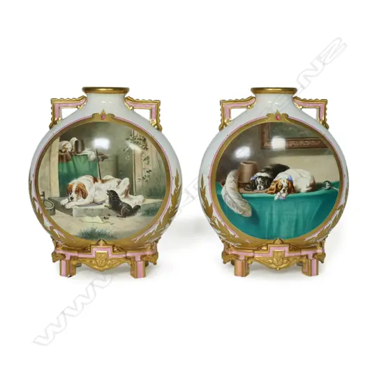 A pair of Royal Worcester moon flask vases, c.1870s,