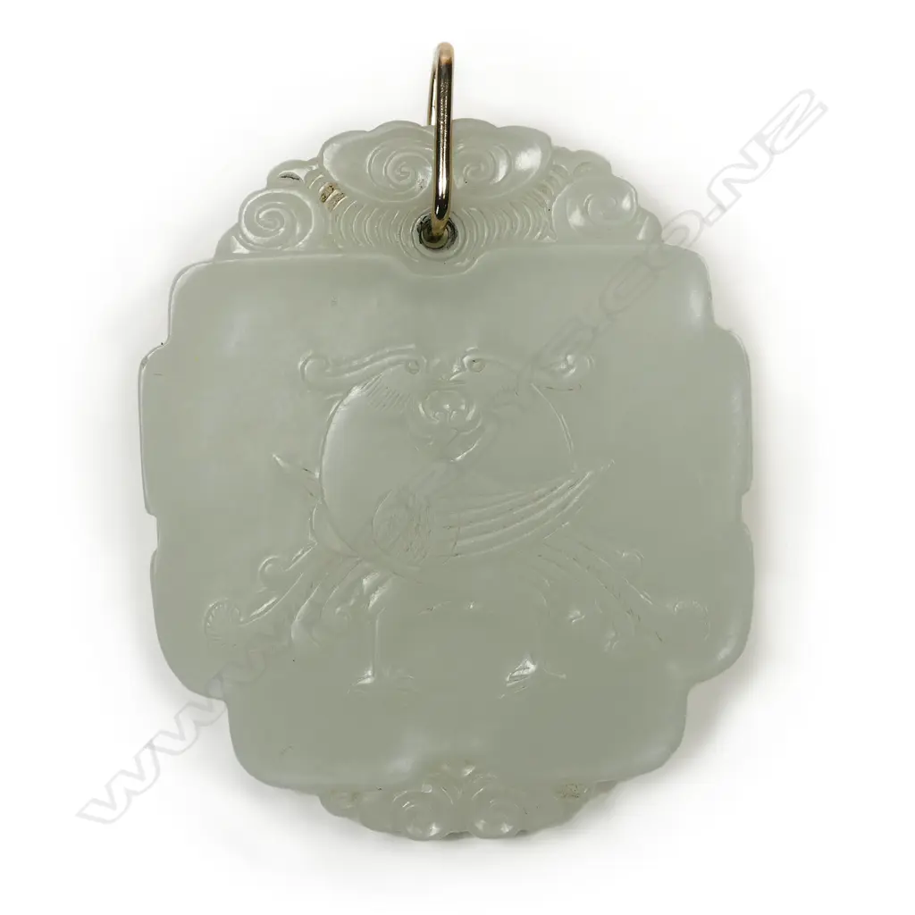 An important Chinese Qing dynasty green-white jade shaped rectangular pendant plaque, 18th/19thC Image 1++
