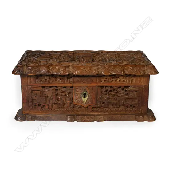 An early 20thc Chinese finely carved sandlewood trinket box,