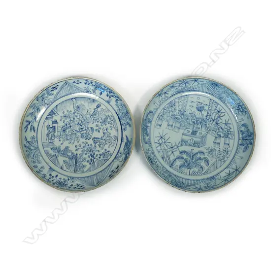 A pair of 19thC Ming style Chinese blue and white large dishes,