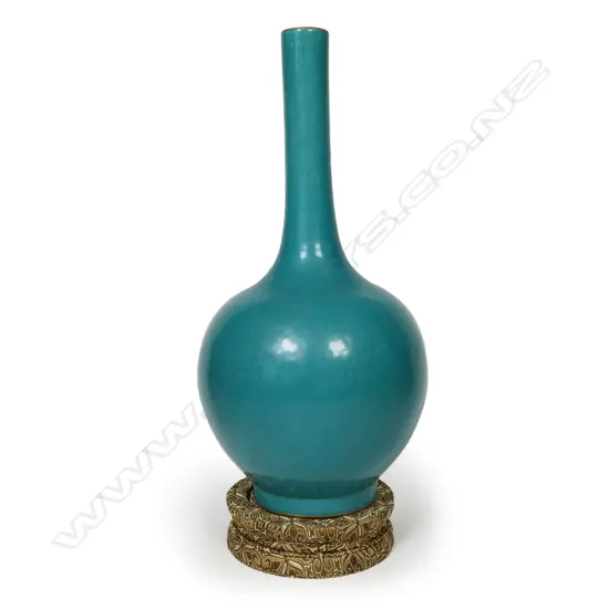 An old Chinese teal green glazed bottle vase,