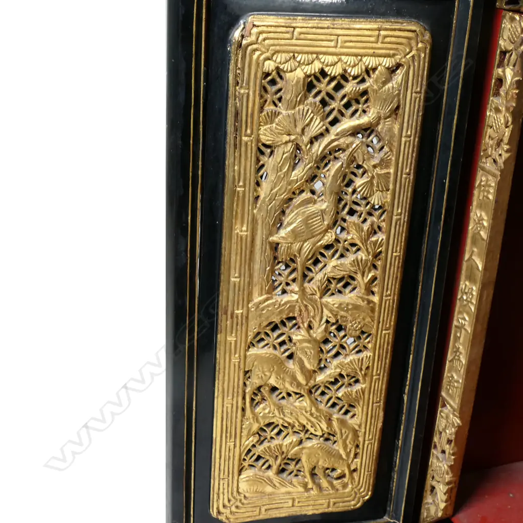 A Japanese Meiji black lacquer and gilt Buddhist house shrine cabinet Image 1++