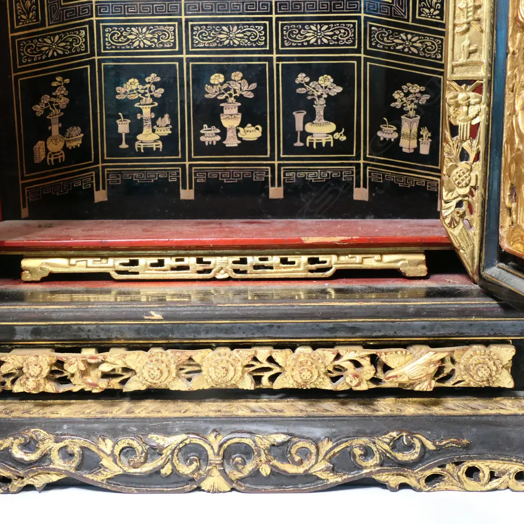 A Japanese Meiji black lacquer and gilt Buddhist house shrine cabinet Image 1++