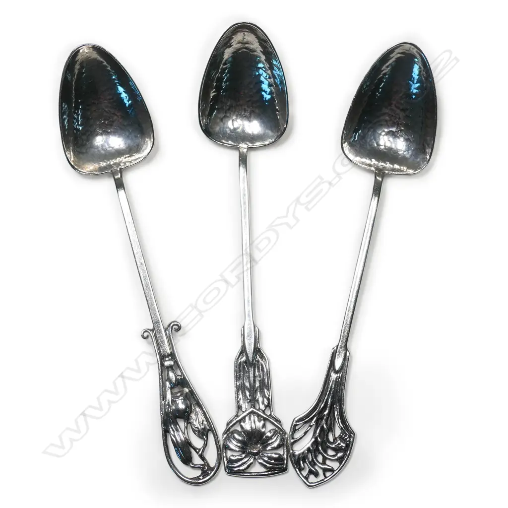 Three James Linton (Aust. 1904-1980), Arts & Crafts sterling silver coffee spoons, Image 1++