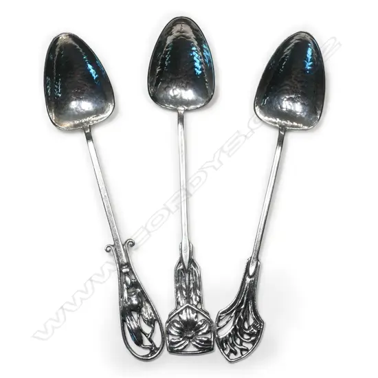 Three James Linton (Aust. 1904-1980), Arts & Crafts sterling silver coffee spoons,
