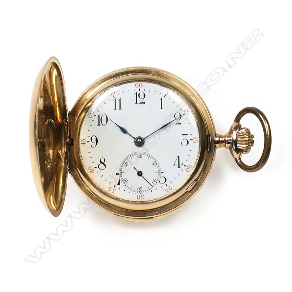 A 14ct gold cased full hunter, quarter repeater mechanism pocket watch,  'Fabrique Germinal, Chaux-De-Fonds. Suisse No.151295' Image 1++
