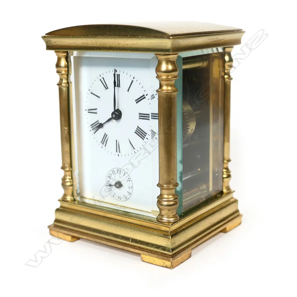 A 19thC French brass miniature striking carriage clock, Image 1++