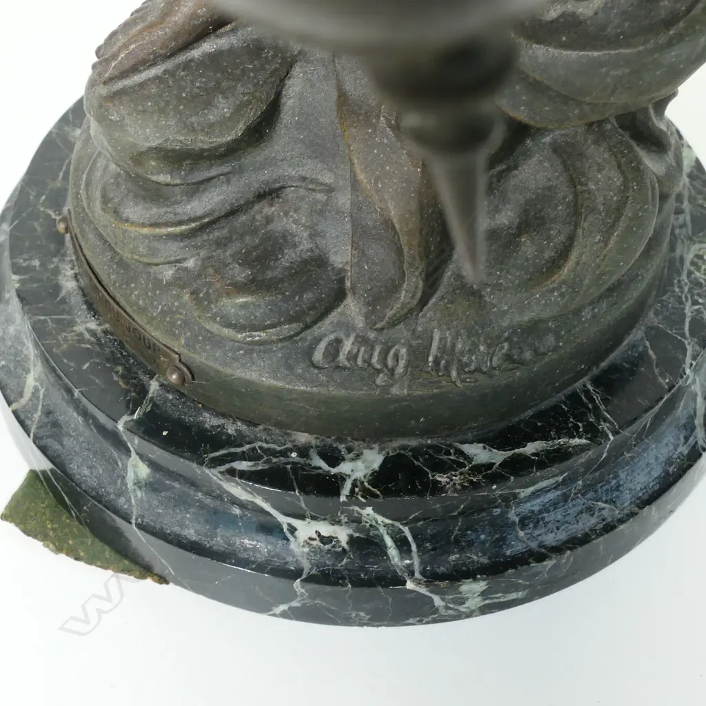 A 19thC French Aug Moreau spelter figured mystery clock, Image 1++