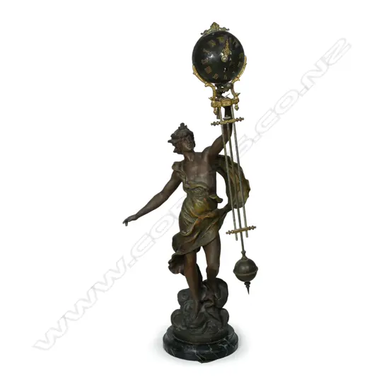 A 19thC French Aug Moreau spelter figured mystery clock,