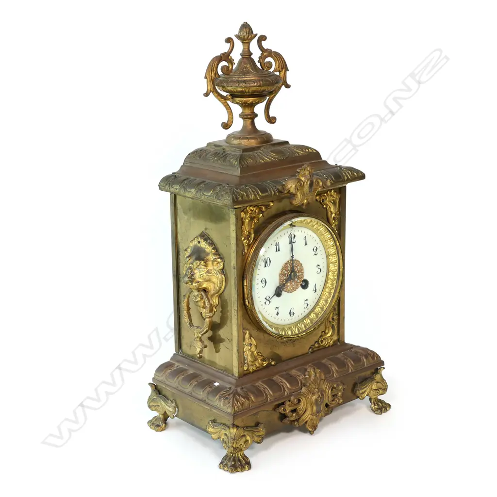 19THC FRENCH BRASS ORMOLU MANTEL CLOCK, H. 450mm Image 1++