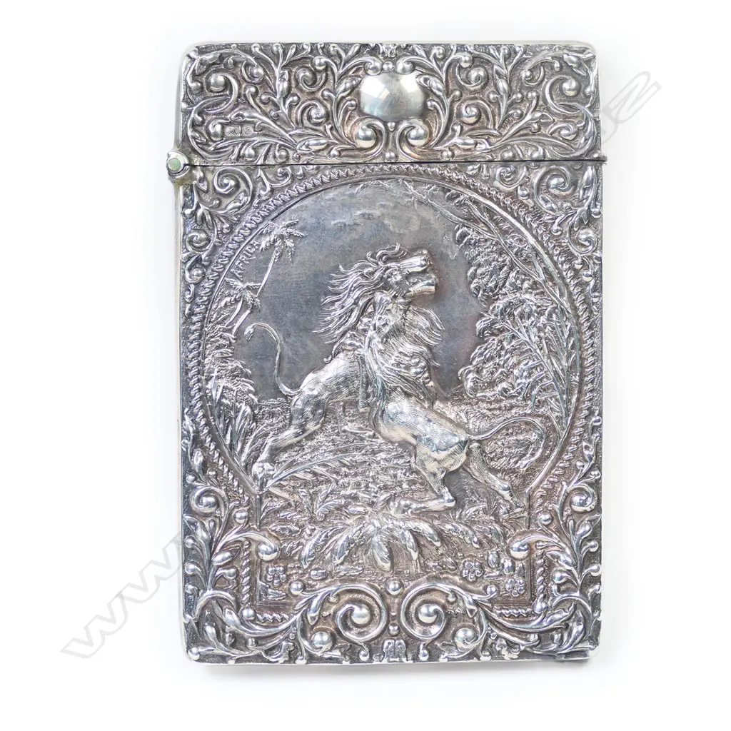 An Edwardian silver fancy lion fight card case, Image 1++