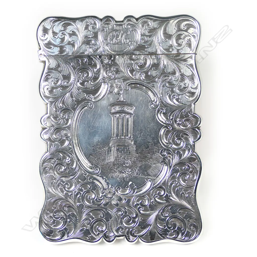 A rare Victorian silver double sided castle-top card case, Image 1++