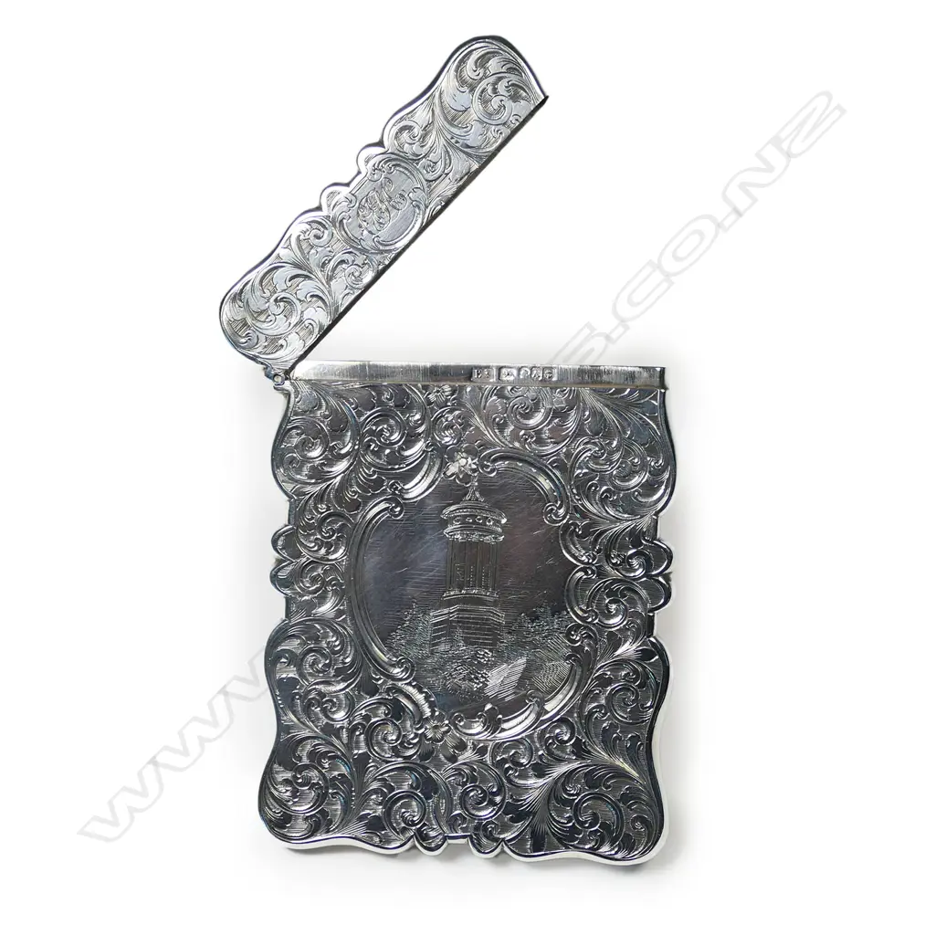 A rare Victorian silver double sided castle-top card case, Image 1++